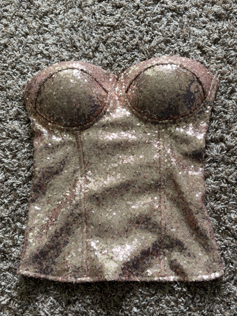 Charlotte Russe Sequin Strapless Bustier Top in Rose Gold
